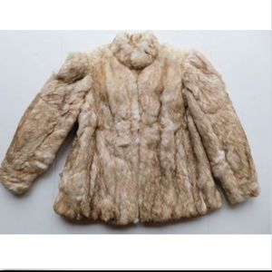 ***SOLD *** Fox Print Rabbit Fur Coat - Sand/ Beige - M